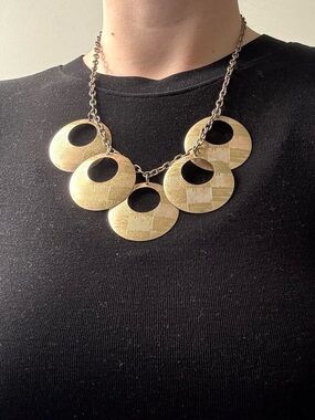 Etched gold circle medallion statement necklace